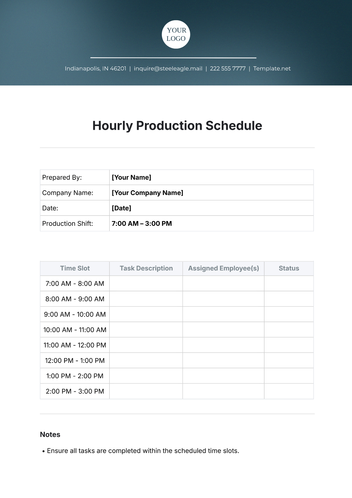 Hourly Production Schedule Template - Edit Online & Download