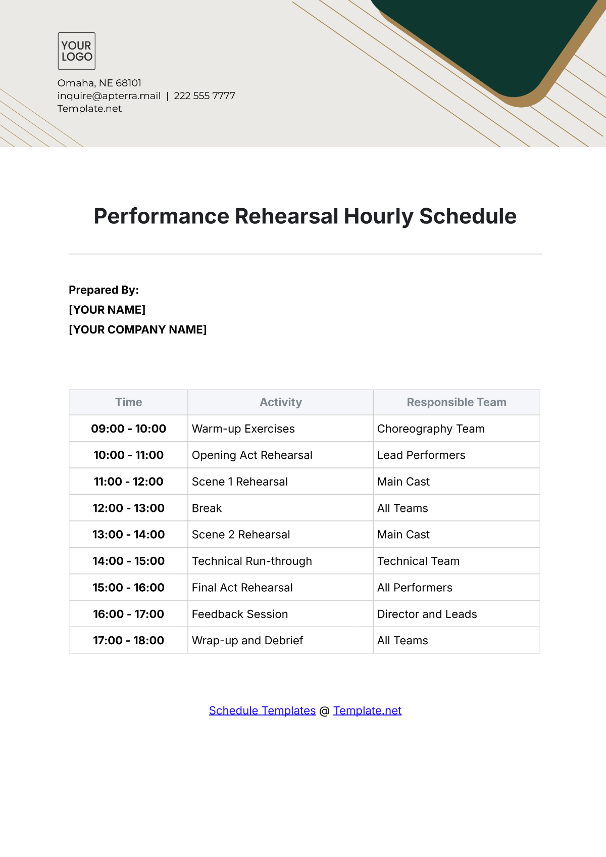 Performance Rehearsal Hourly Schedule Template - Edit Online & Download