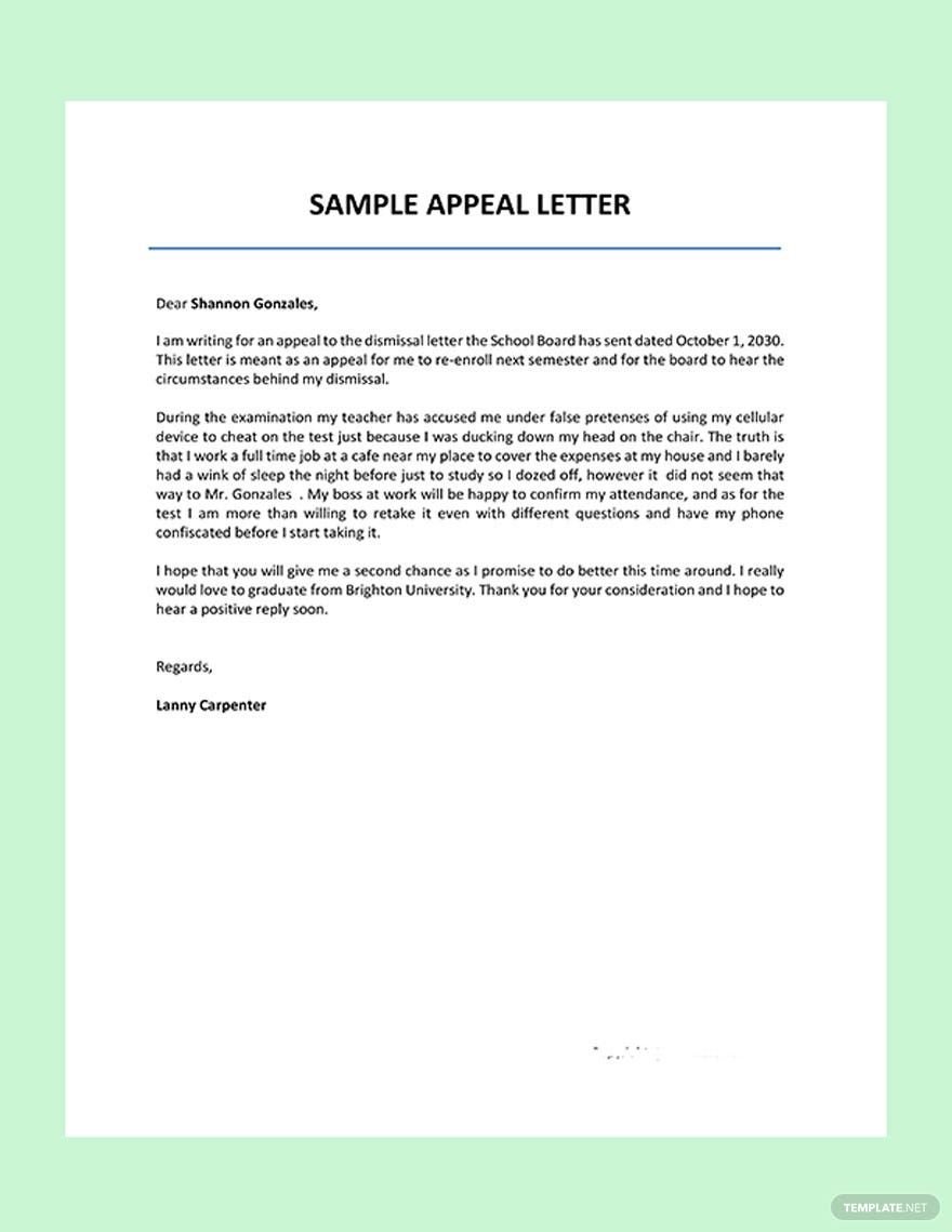 Sample Appeal Letter Template