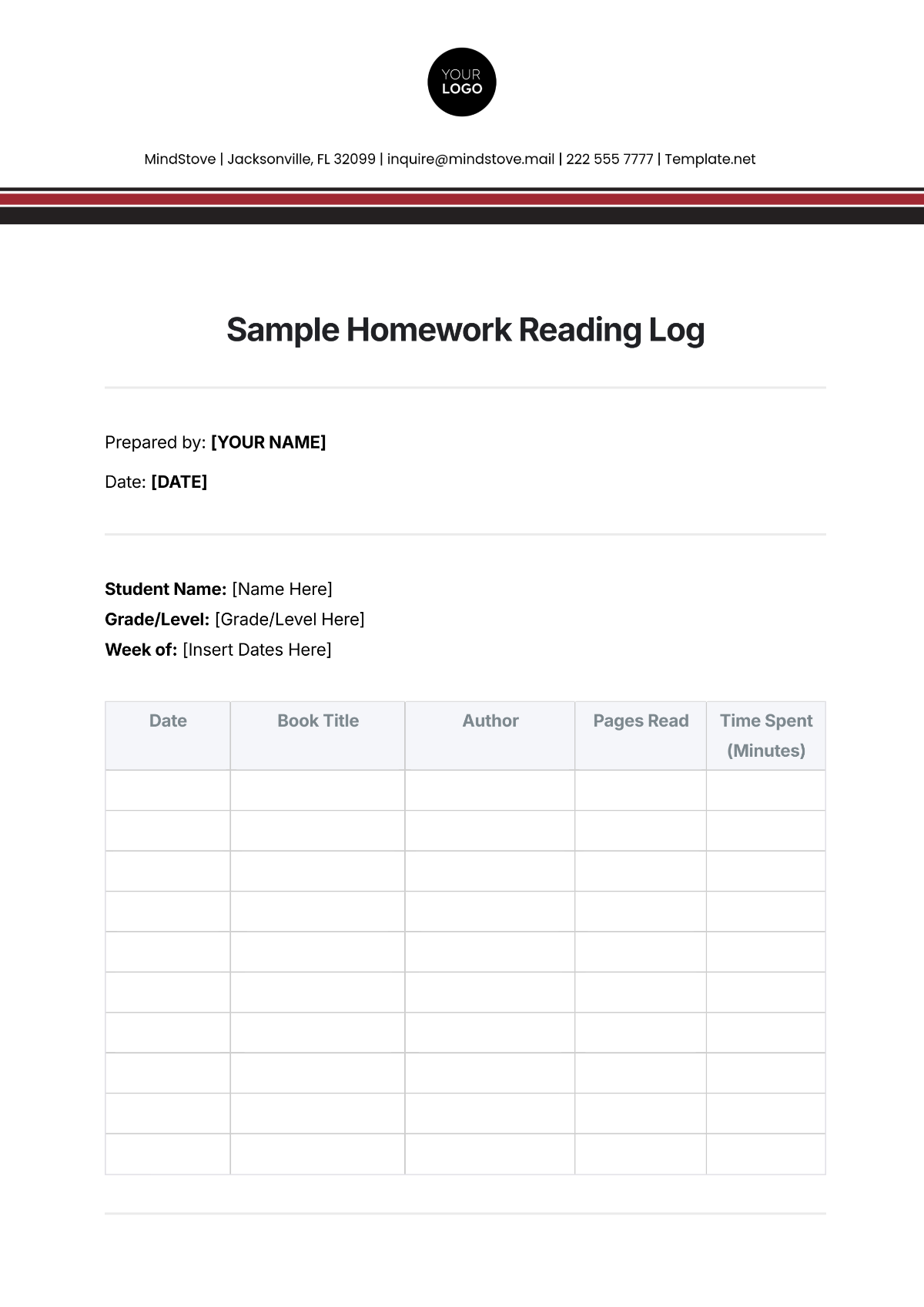 Sample Homework Reading Log Template - Edit Online & Download