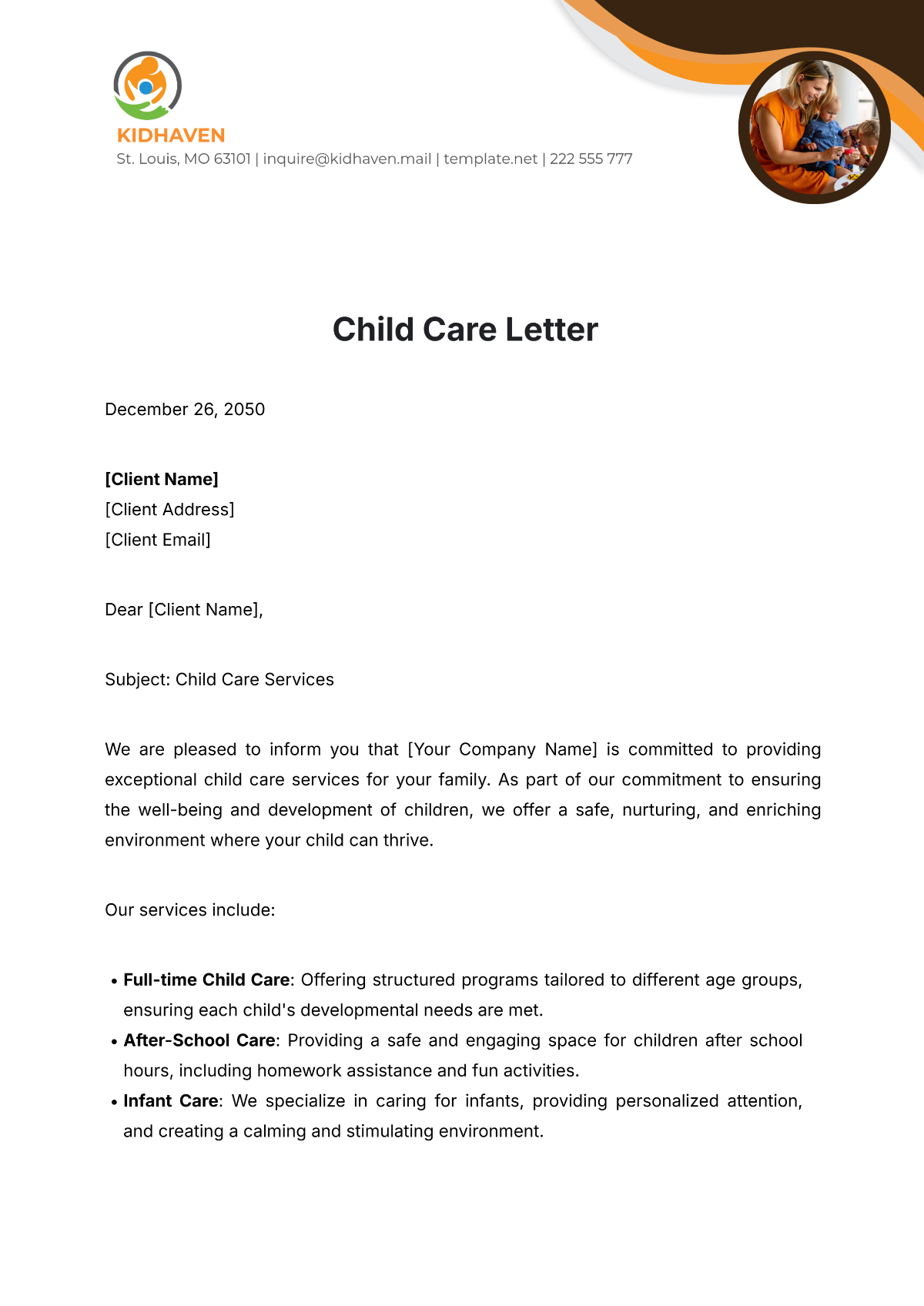 Child Care Letter Template - Edit Online & Download