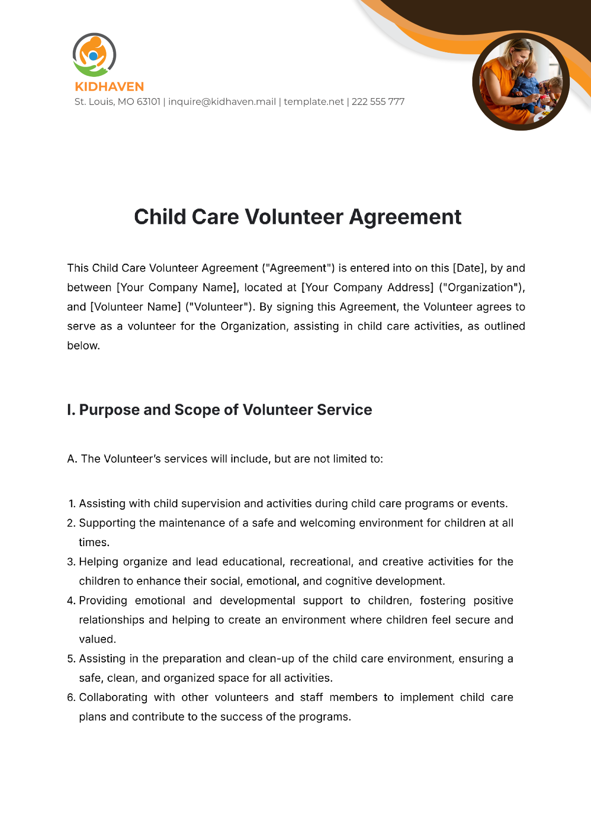 Child Care Volunteer Agreement Template - Edit Online & Download