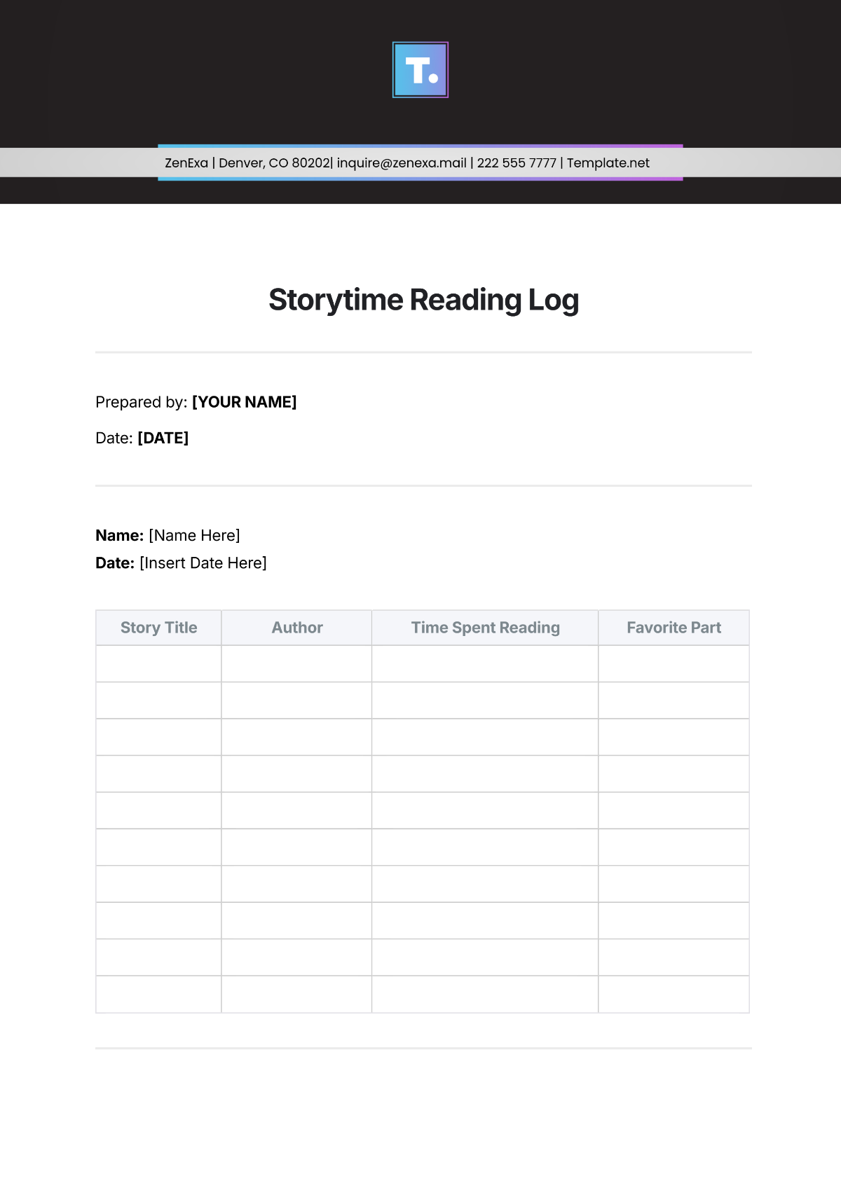 Storytime Reading Log Template - Edit Online & Download