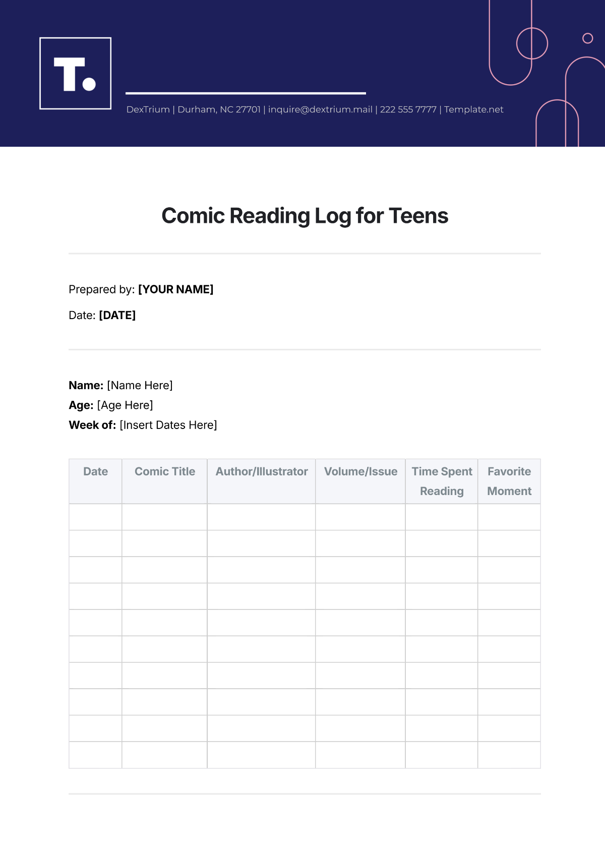 Comic Reading Log for Teens Template - Edit Online & Download