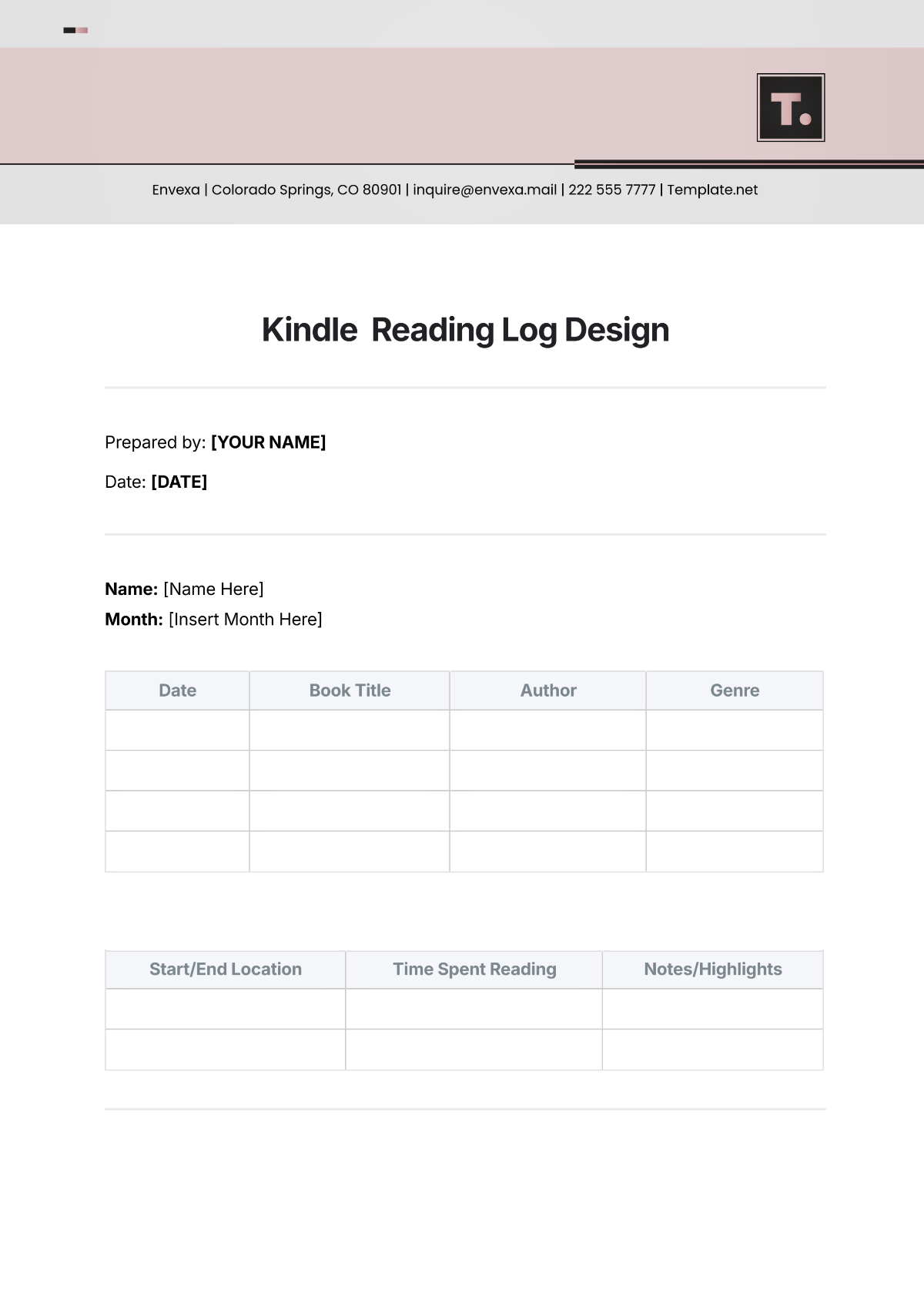 Kindle  Reading Log Design Template - Edit Online & Download