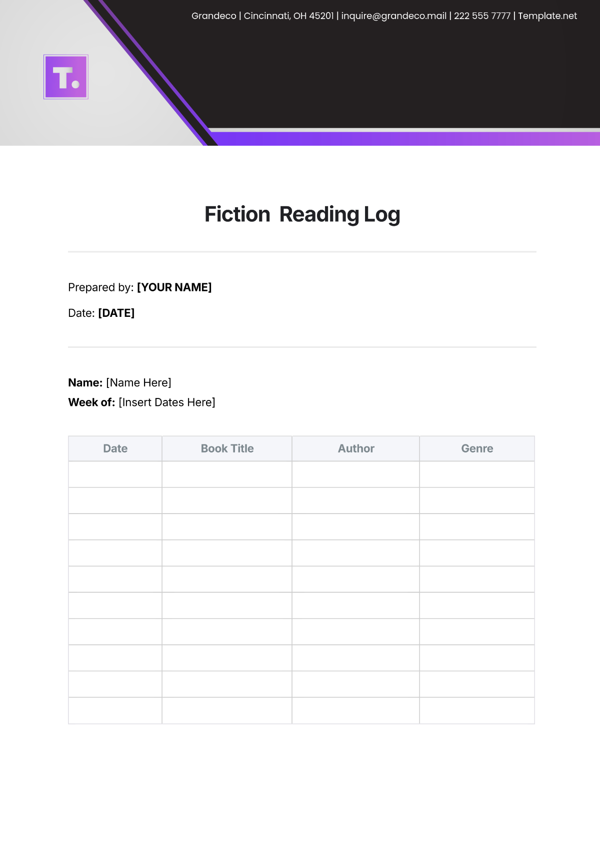 Fiction  Reading Log Template - Edit Online & Download