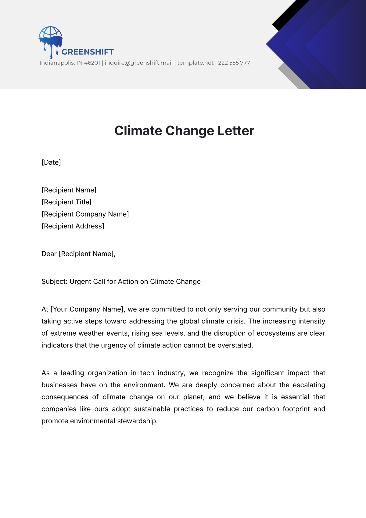 Climate Change Letter Template - Edit Online & Download