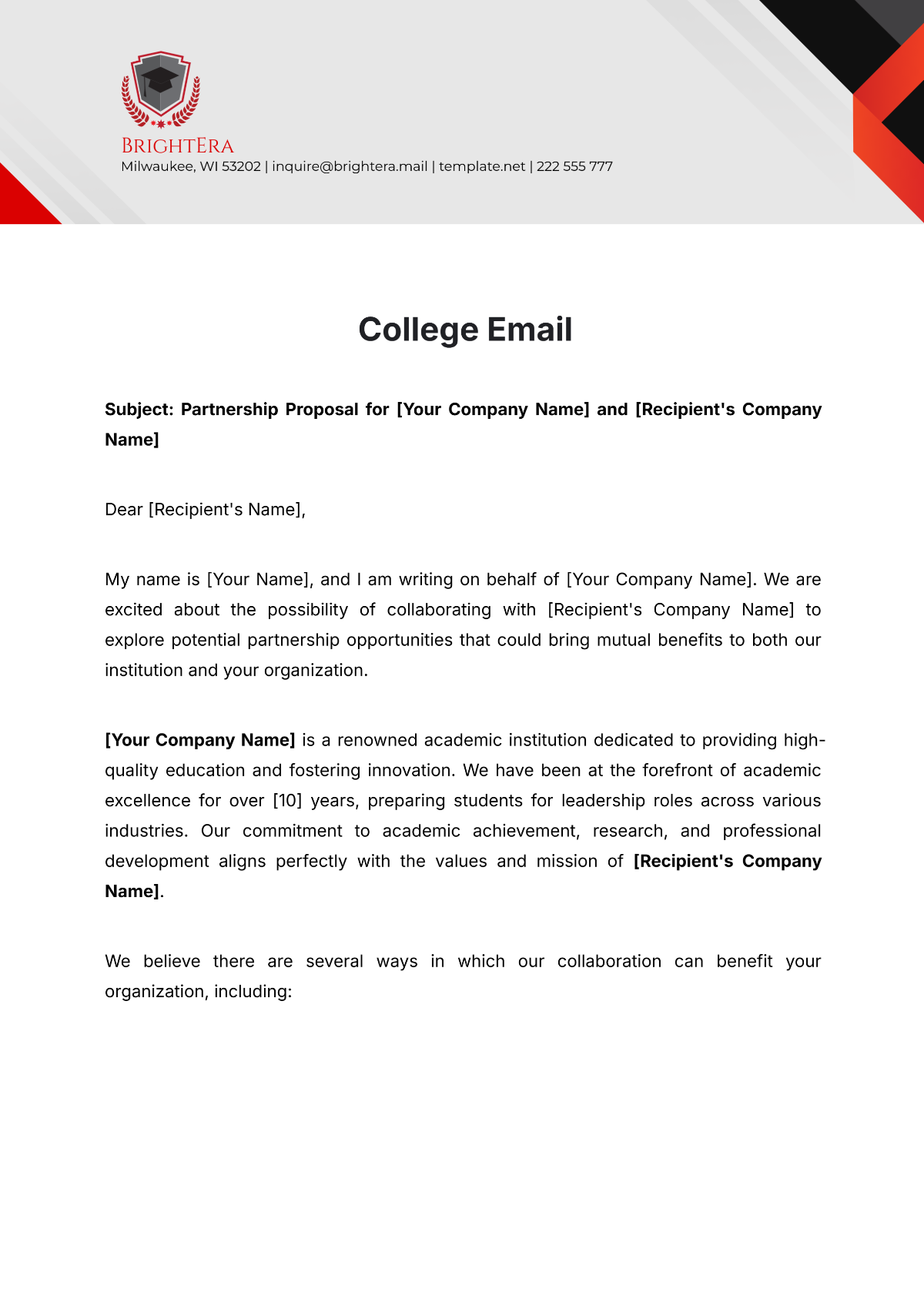 Free College Email Template