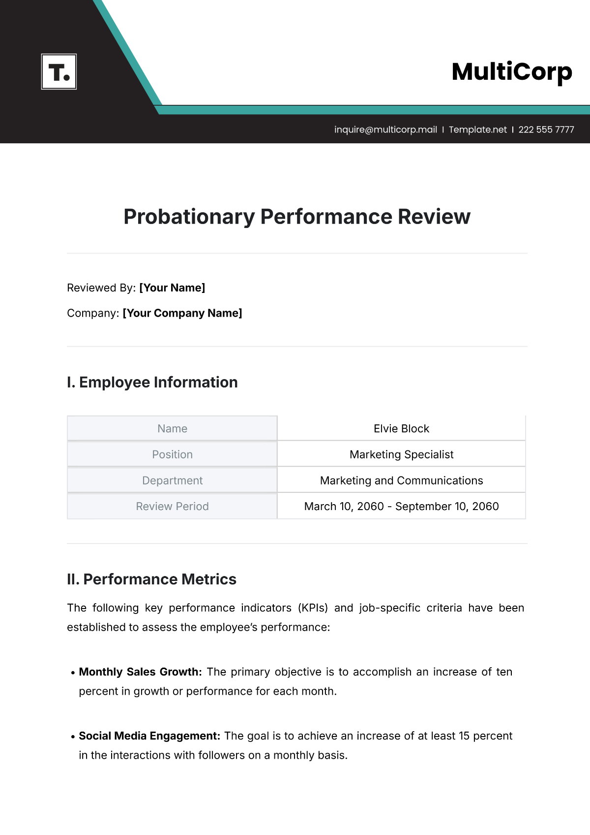 Free Probationary Performance Review Template