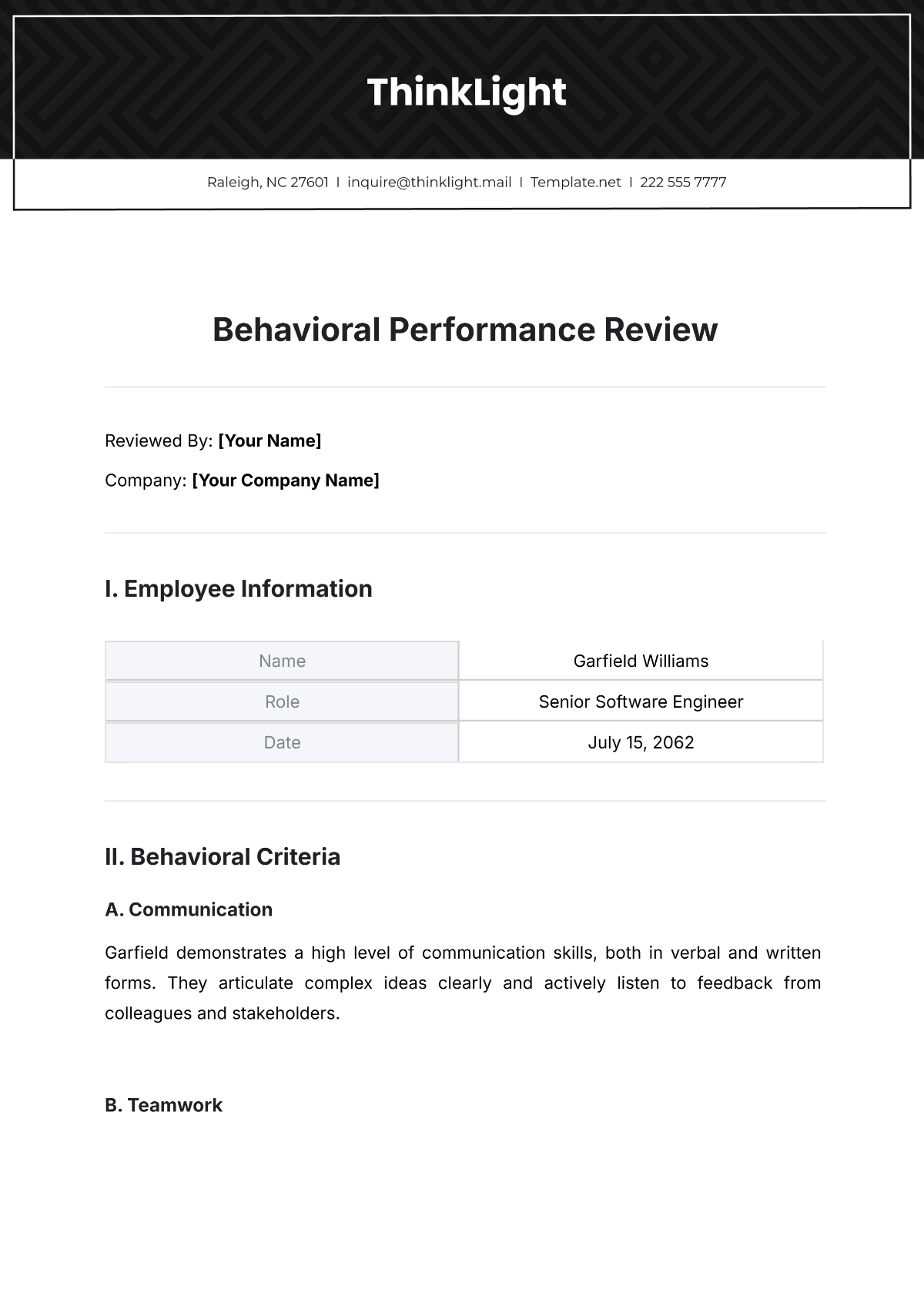 Free Behavioral Performance Review Template