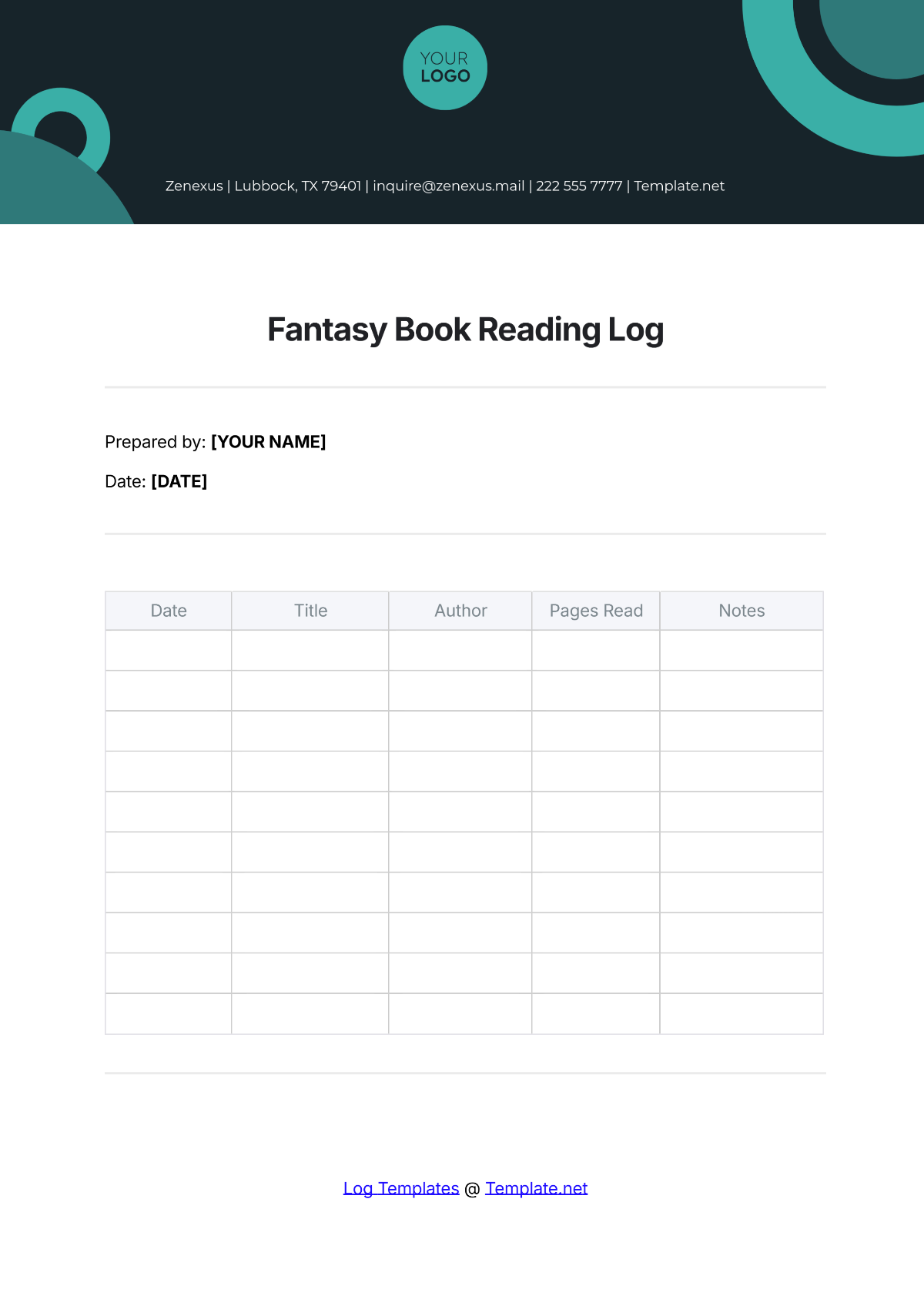 Fantasy Book Reading Log Template - Edit Online & Download