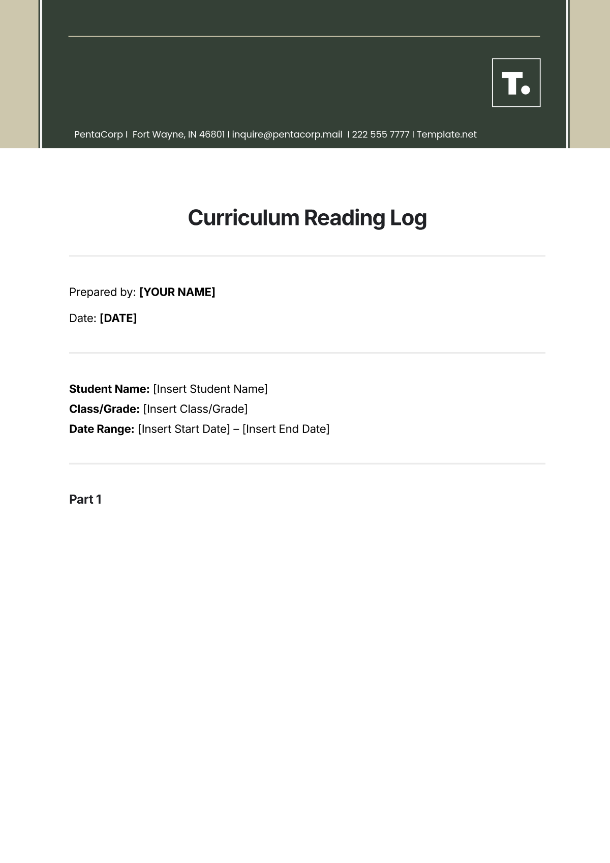 Curriculum Reading Log Template - Edit Online & Download