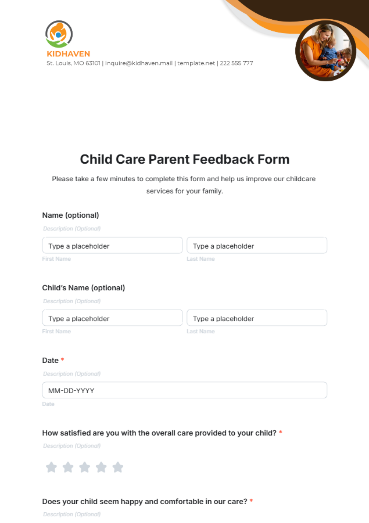 Child Care Parent Feedback Form Template - Edit Online & Download