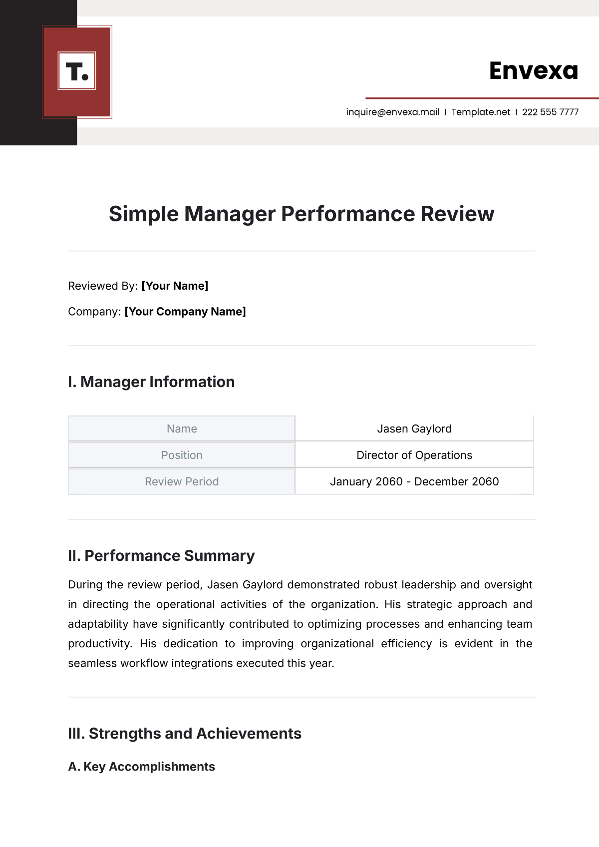 Free Simple Manager Performance Review Template