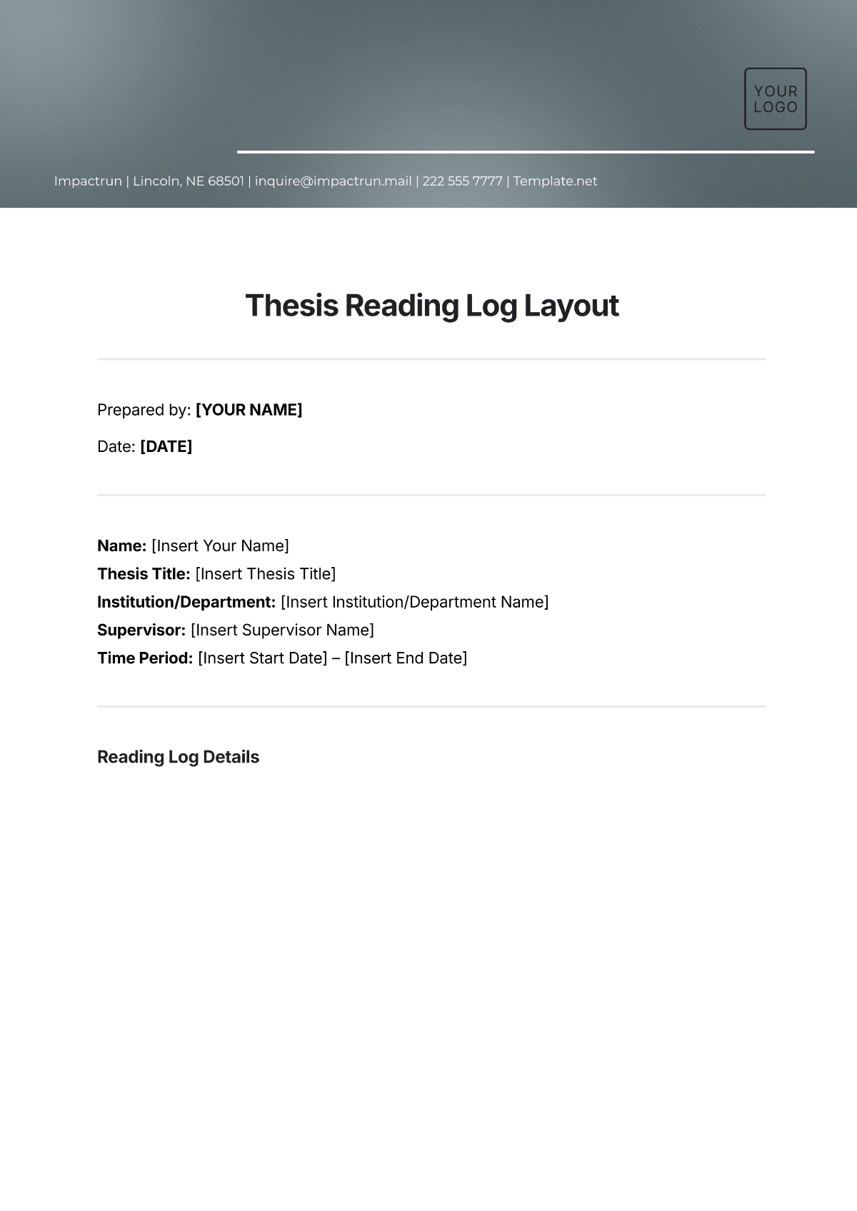 Thesis Reading Log Layout Template - Edit Online & Download