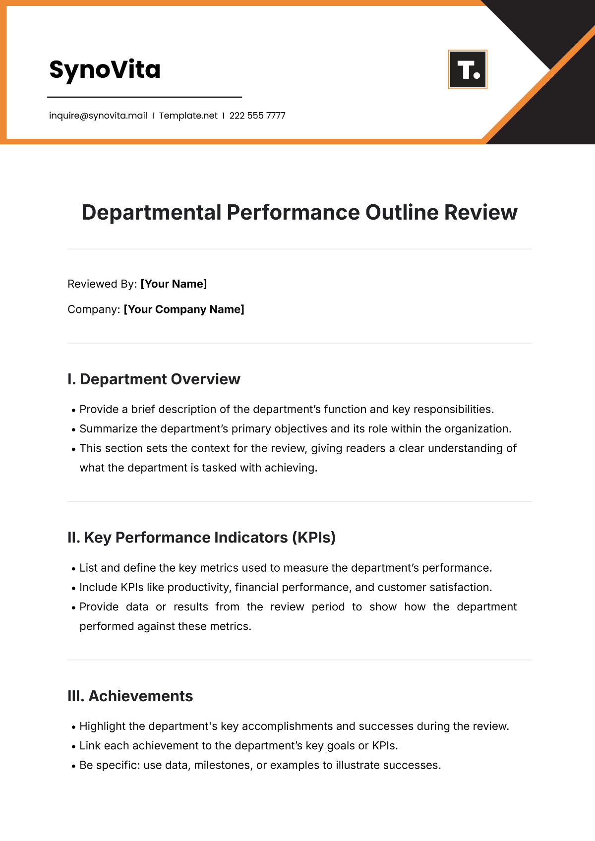 Free Departmental Performance Outline Review Template