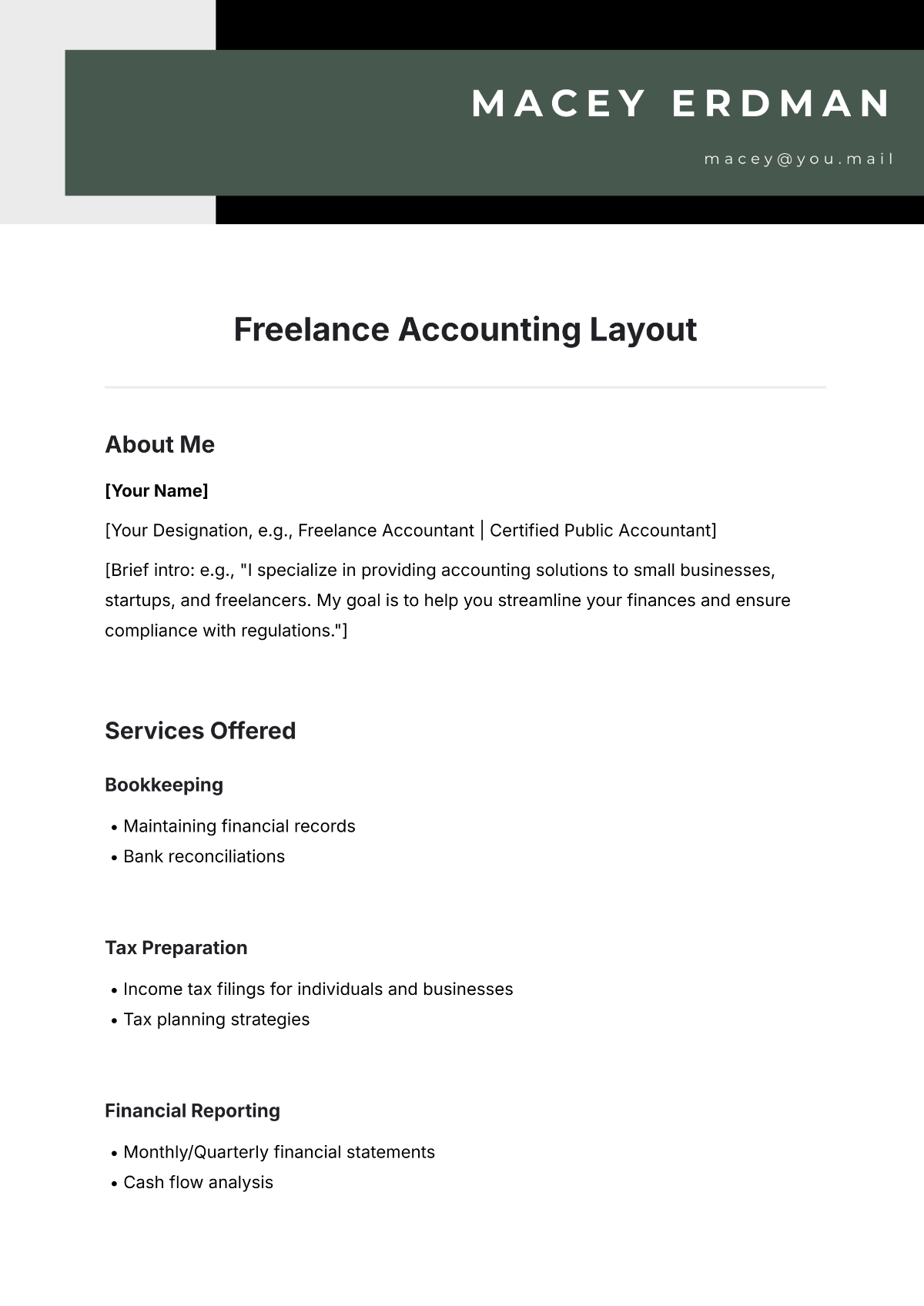 Free Freelance Accounting Layout Template to Edit Online