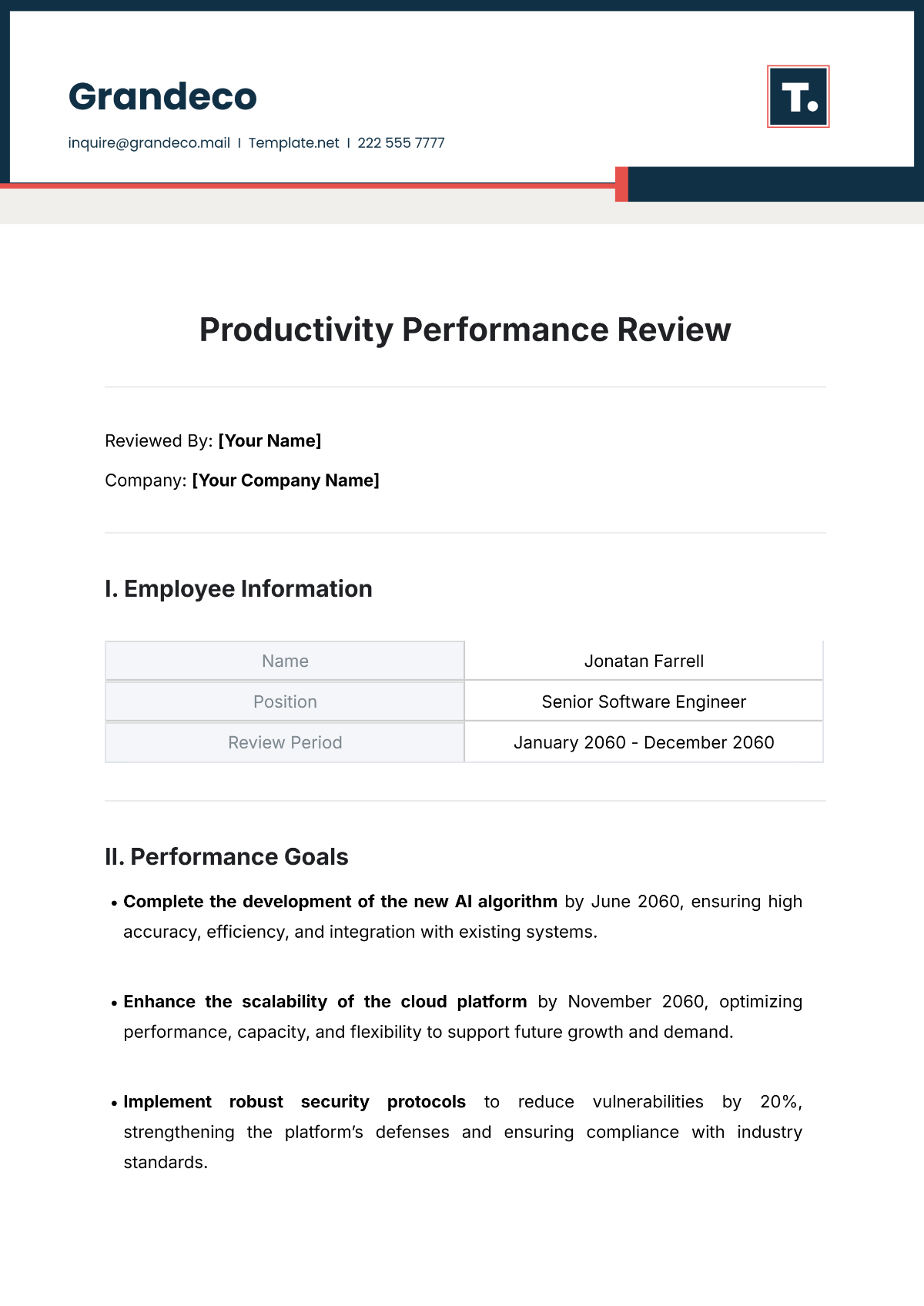 Free Productivity Performance Review Template