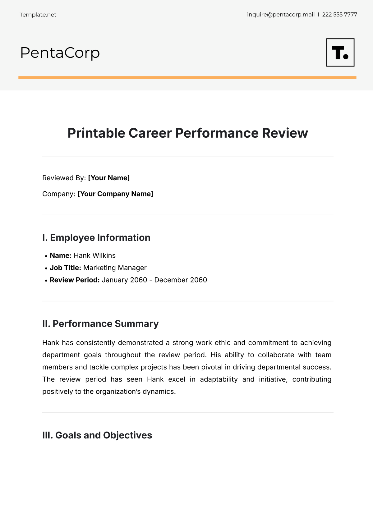 Free Printable Career Performance Review Template