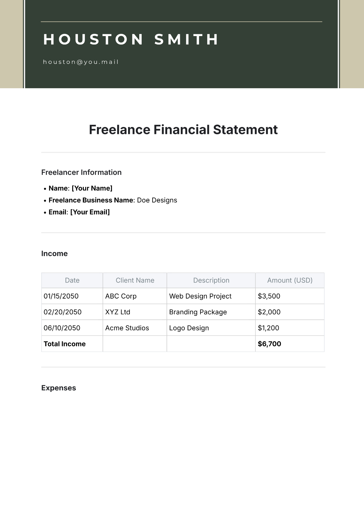 Free Freelance Financial Statement Template to Edit Online