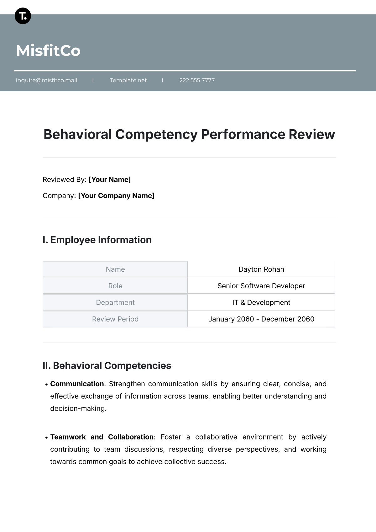 Free Behavioral Competency Performance Review Template