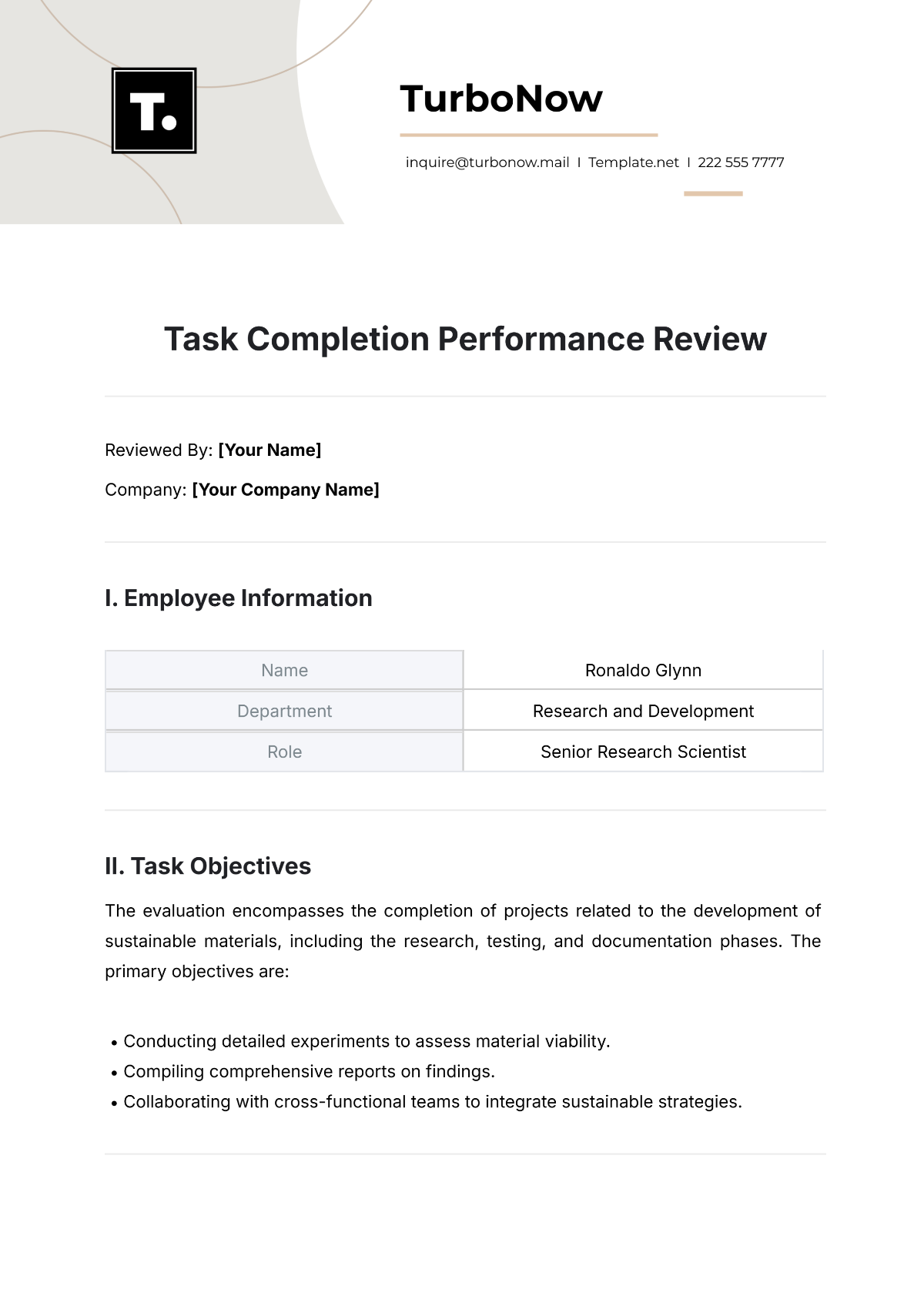 Free Task Completion Performance Review Template