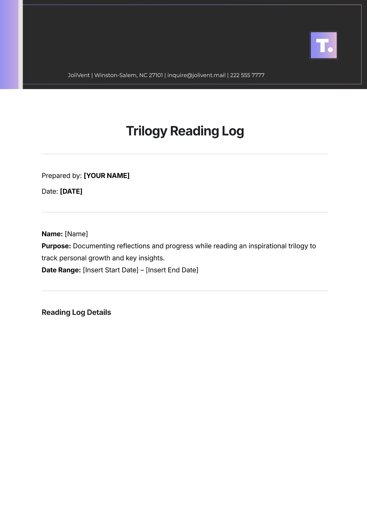 Trilogy Reading Log Template - Edit Online & Download