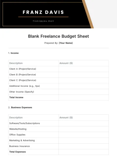 Free Blank Freelance Budget Sheet Template to Edit Online