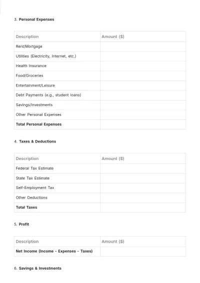 Free Blank Freelance Budget Sheet Template to Edit Online