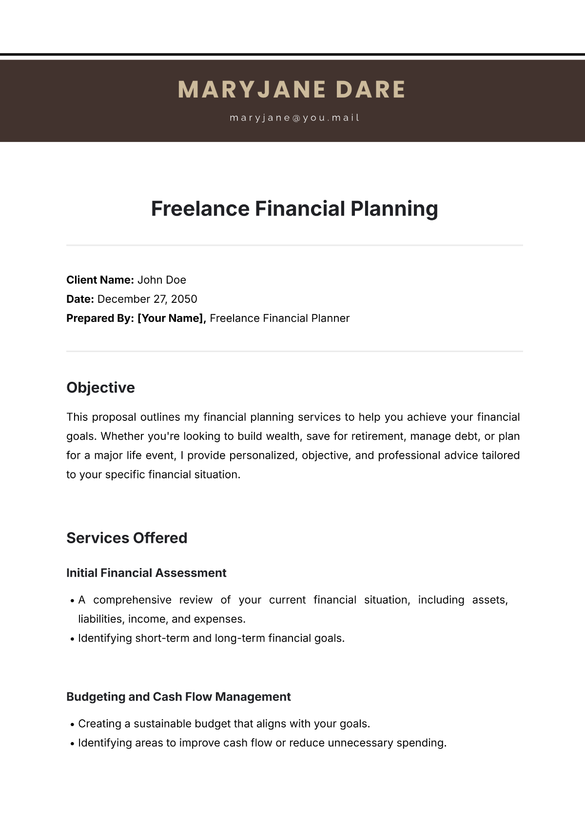 Freelance Financial Planning Template