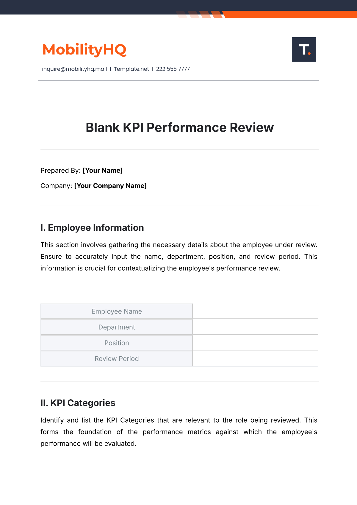 Free Blank KPI Performance Review Template