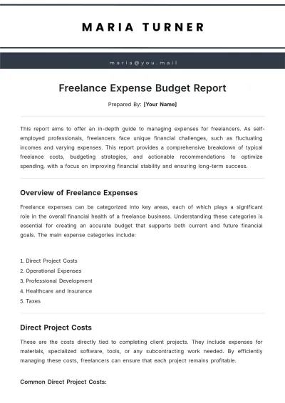 Free Freelance Expense Budget Report Template to Edit Online
