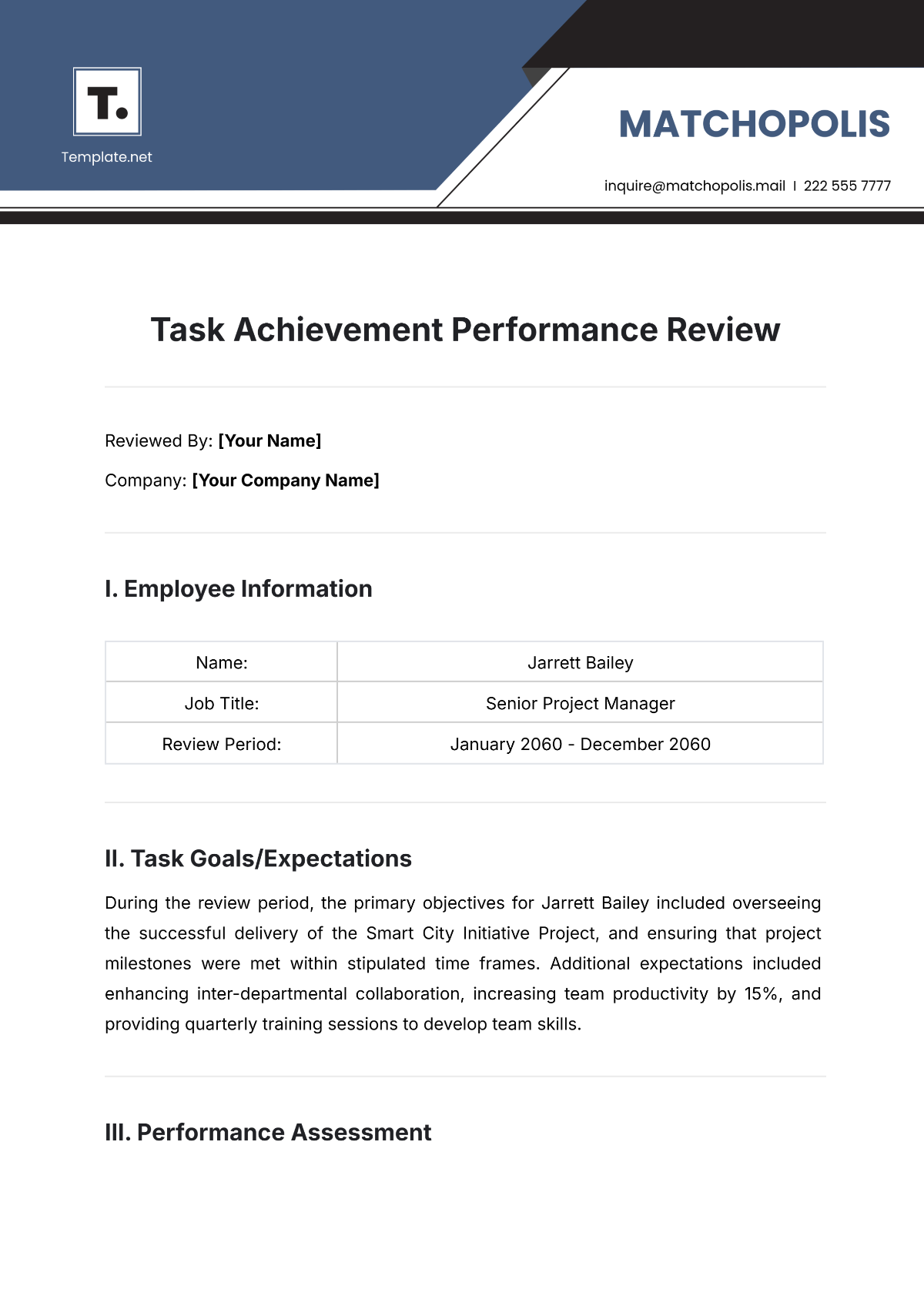 Free Task Achievement Performance Review Template