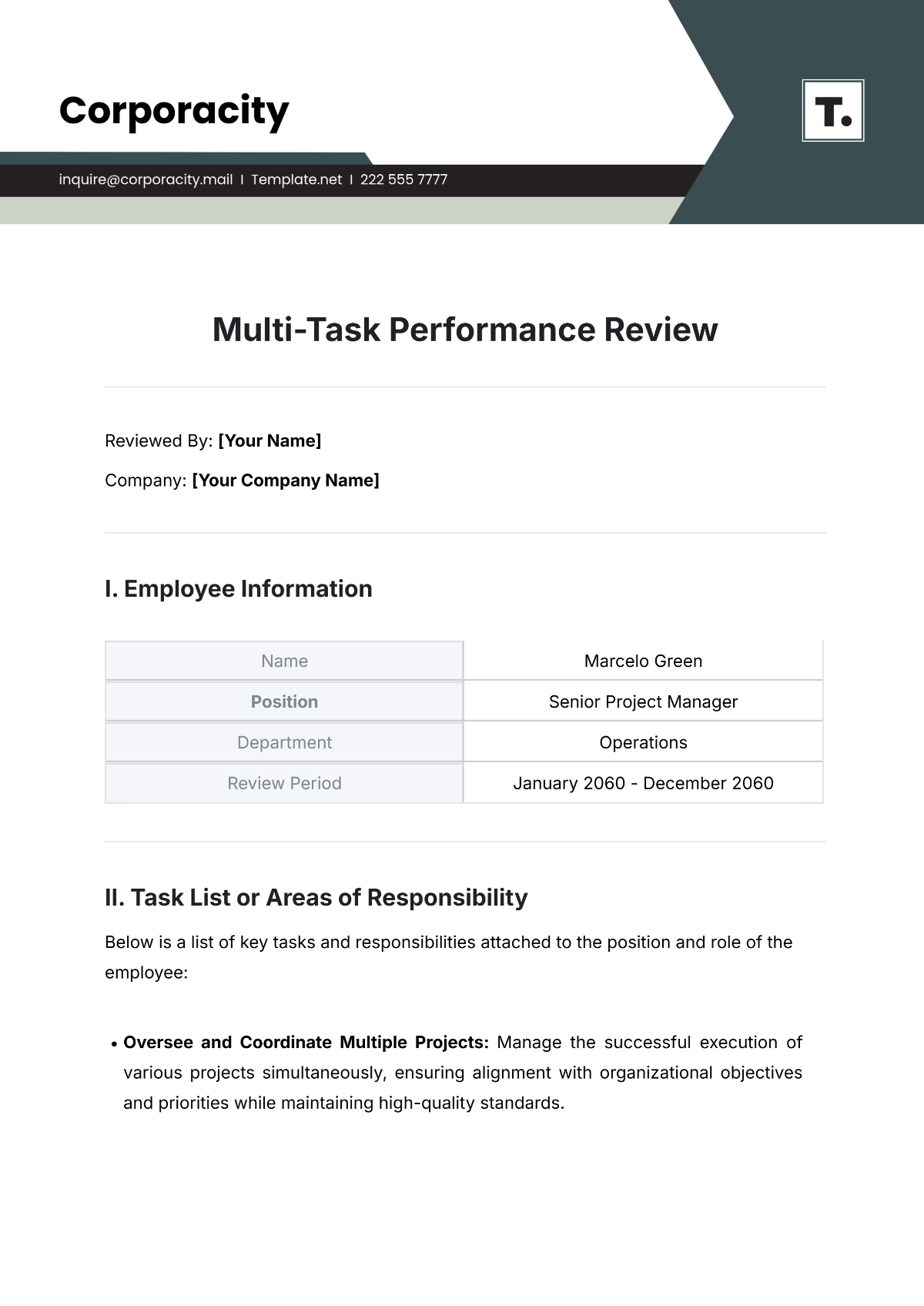 Free Multi-Task Performance Review Template