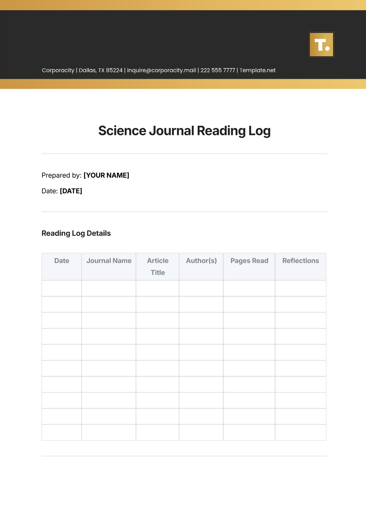 Science Journal Reading Log Template - Edit Online & Download