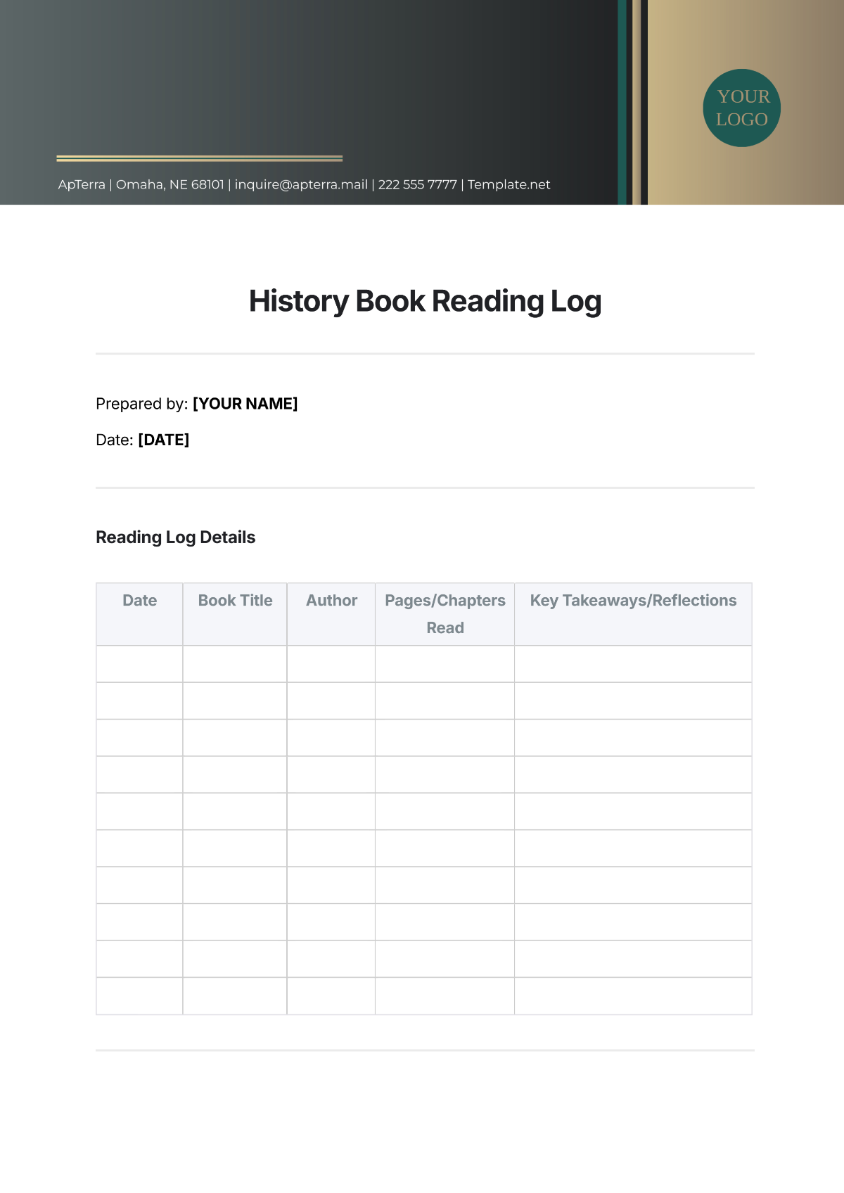 History Book Reading Log Template - Edit Online & Download