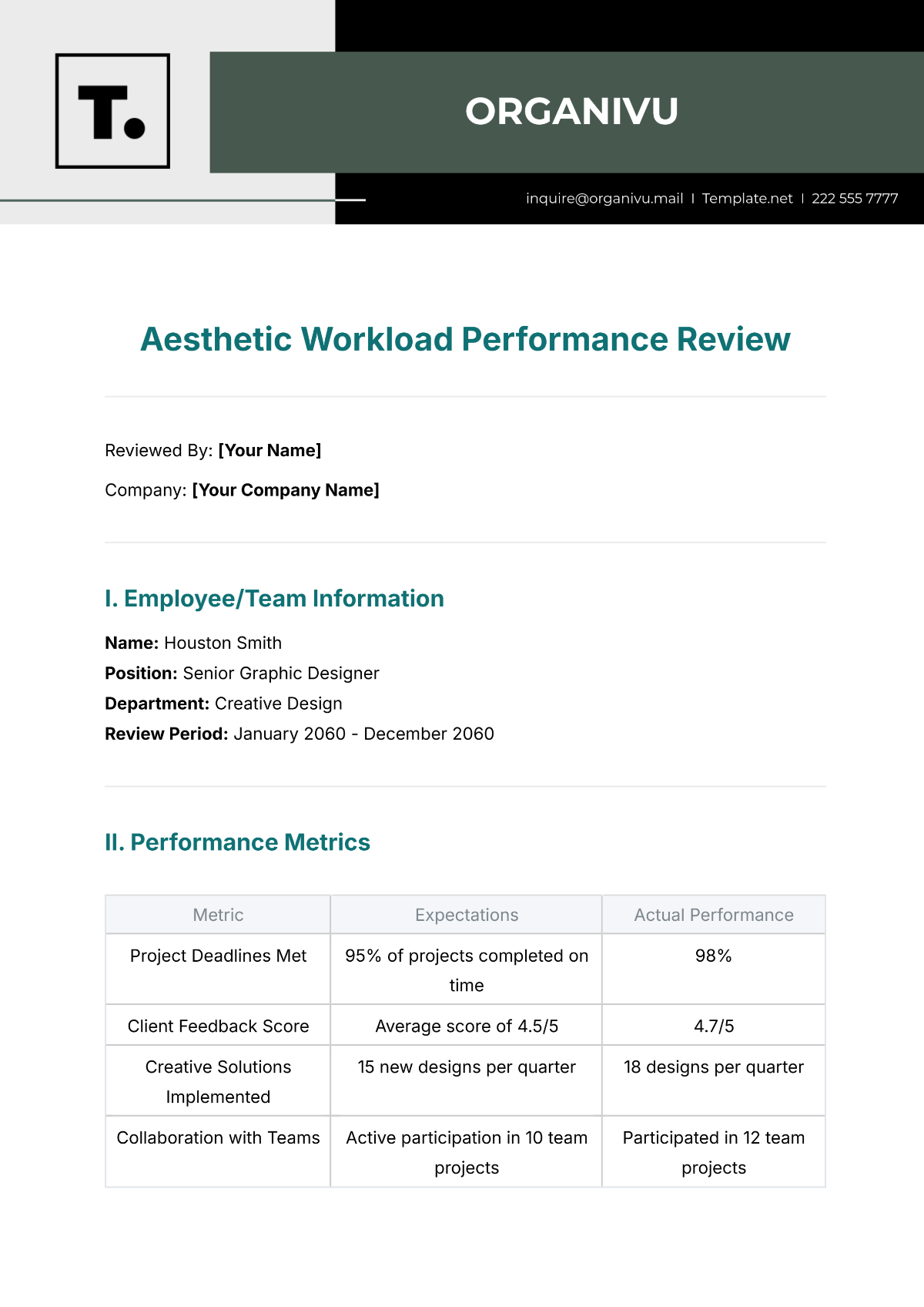 Free Aesthetic Workload Performance Review Template