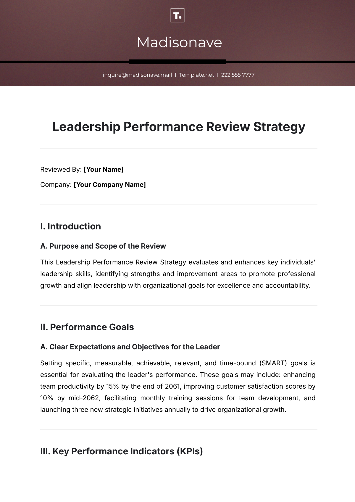 Free Leadership Performance Review Strategy Template