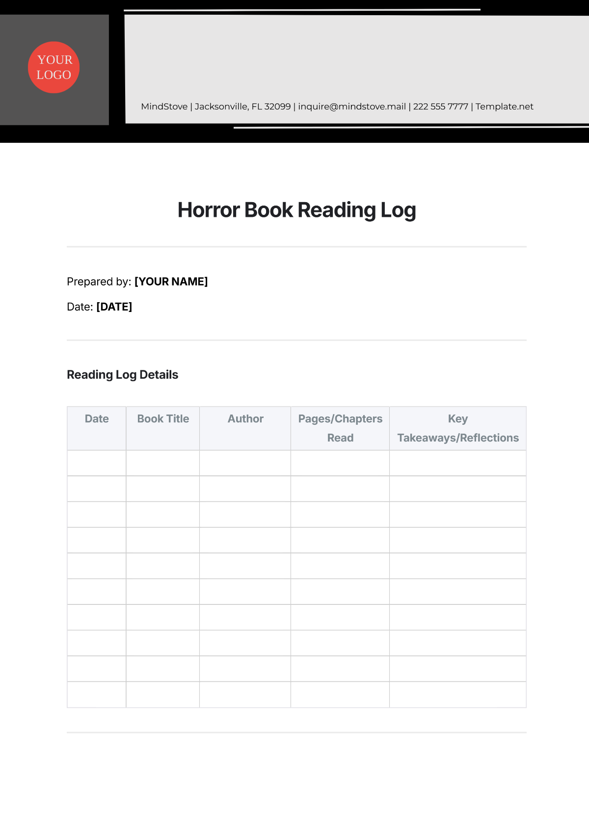 Horror Book Reading Log Template - Edit Online & Download