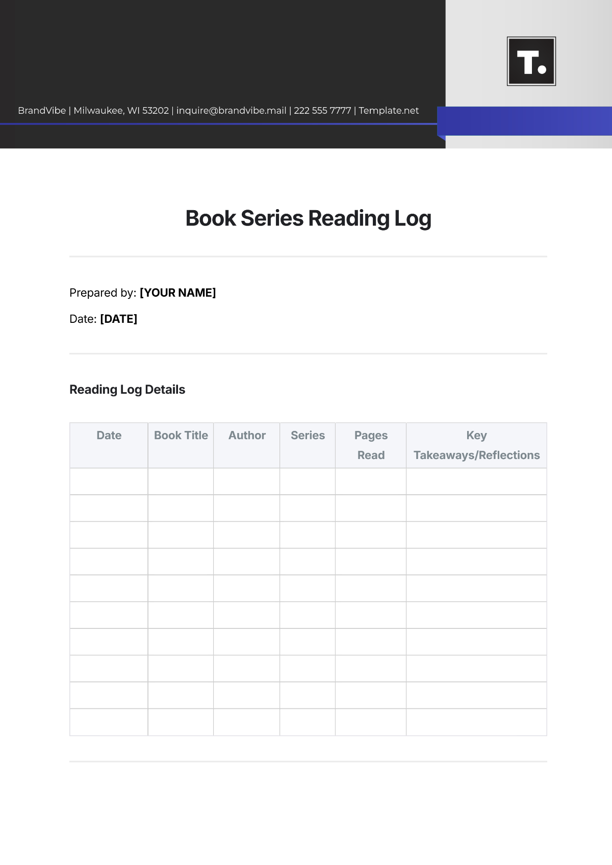 Book Series Reading Log Template - Edit Online & Download