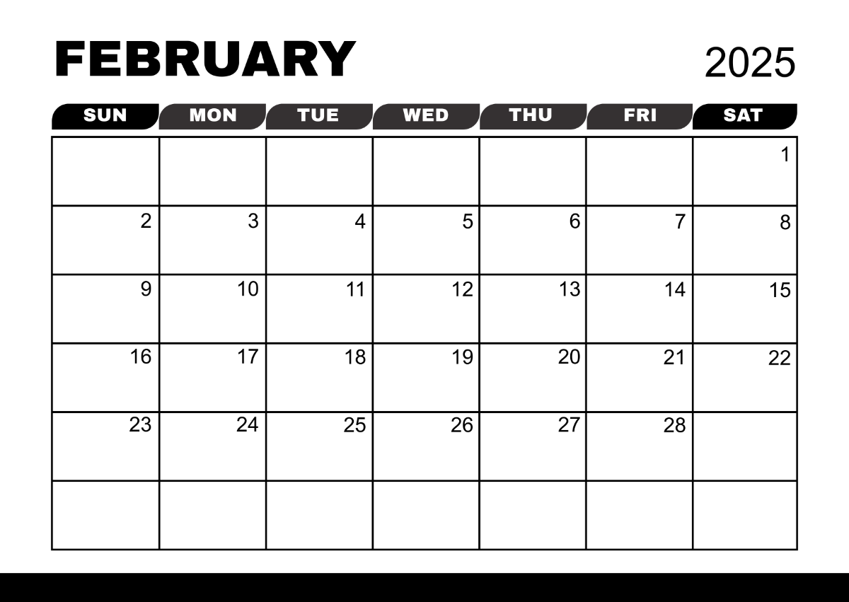 Free Black and White February 2025 Calendar Template - Edit Online & Download