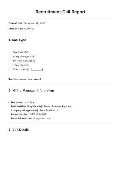 Free Recruitment Call Report Template to Edit Online