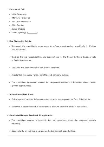 Free Recruitment Call Report Template to Edit Online