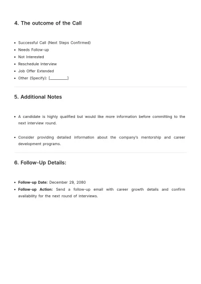 Free Recruitment Call Report Template to Edit Online