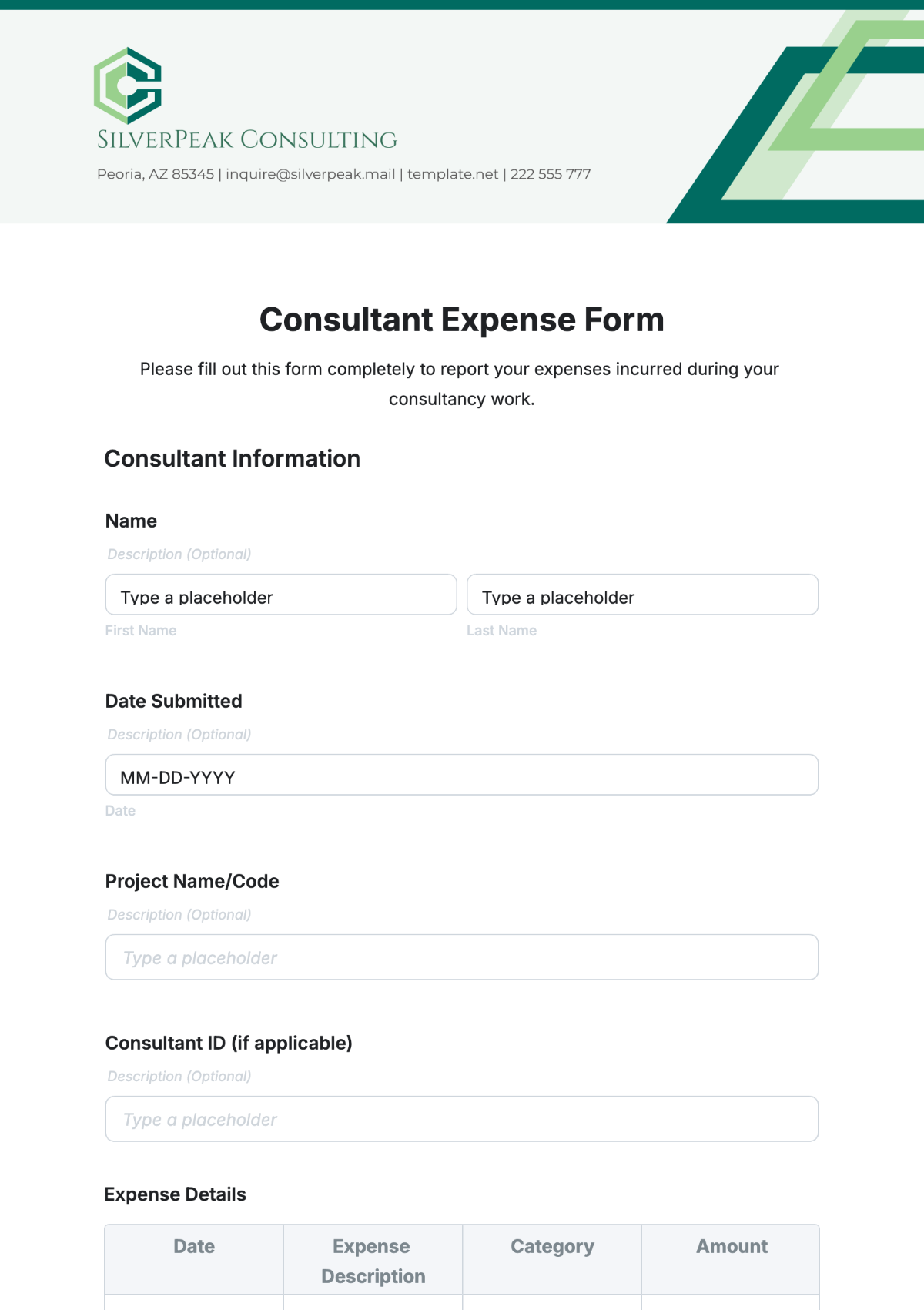 Free Consultant Expense Form Template