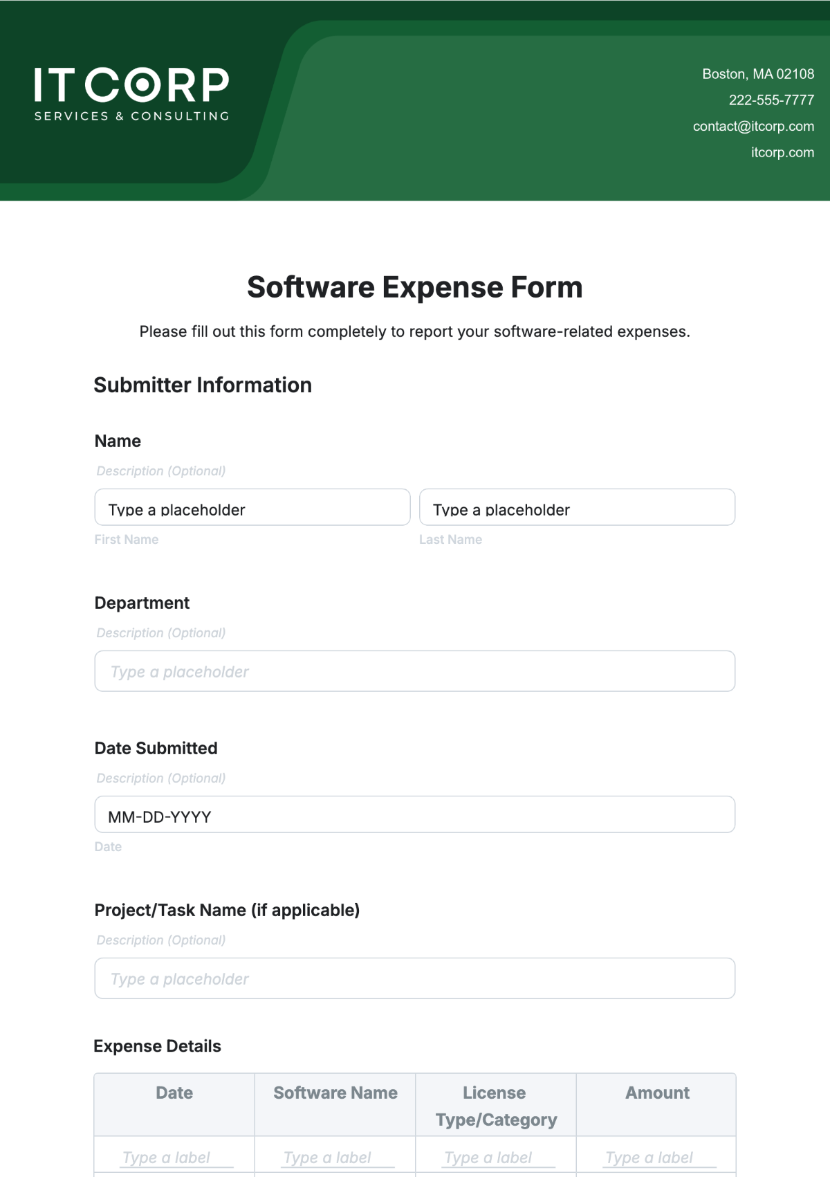 Free Software Expense Form Template