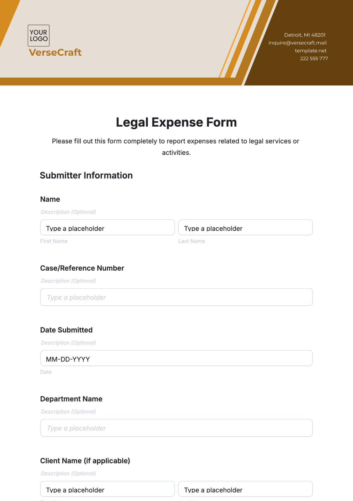 Free Legal Expense Form Template