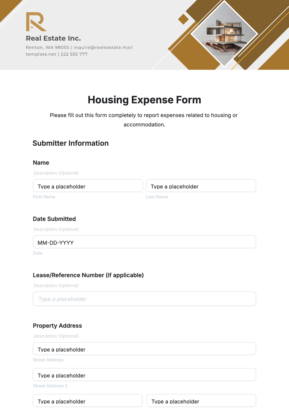 Free Housing Expense Form Template