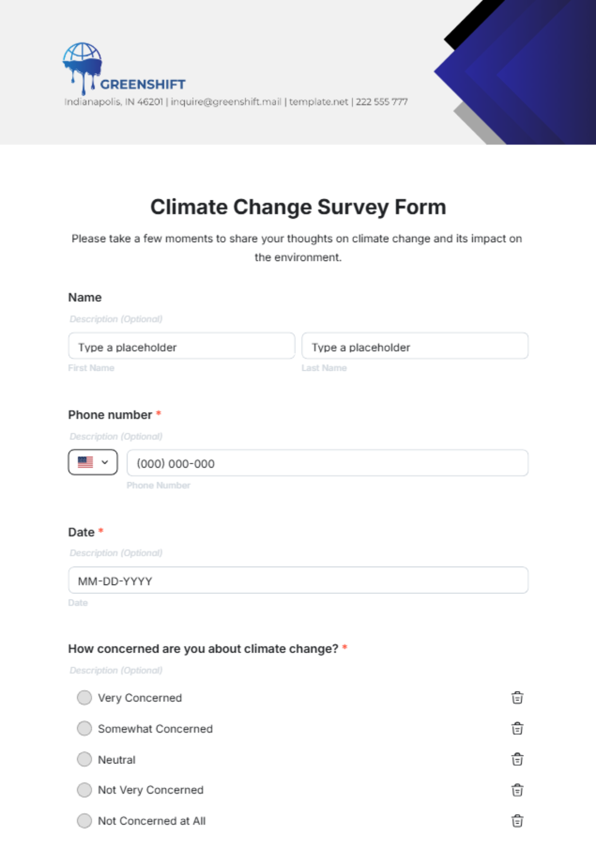 Free Climate Change Survey Form Template