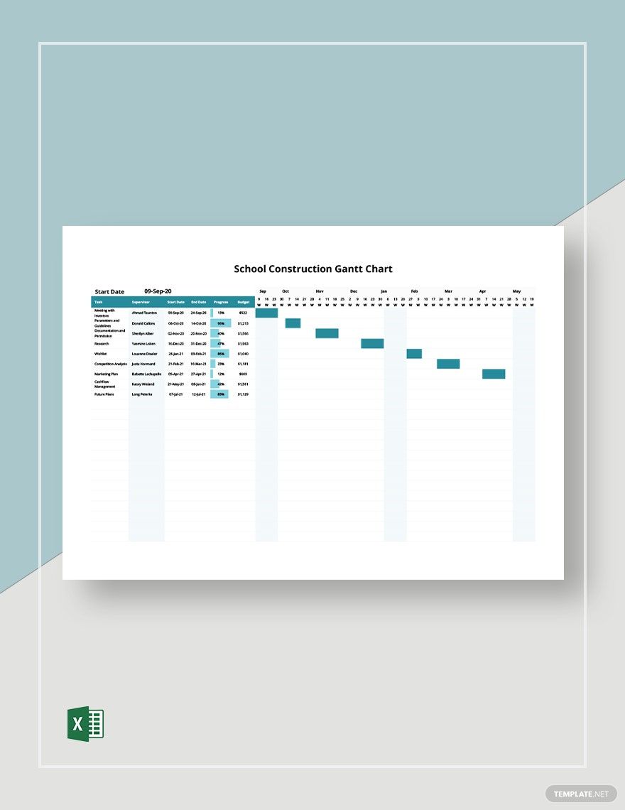 School Construction Gantt Chart Template in Excel